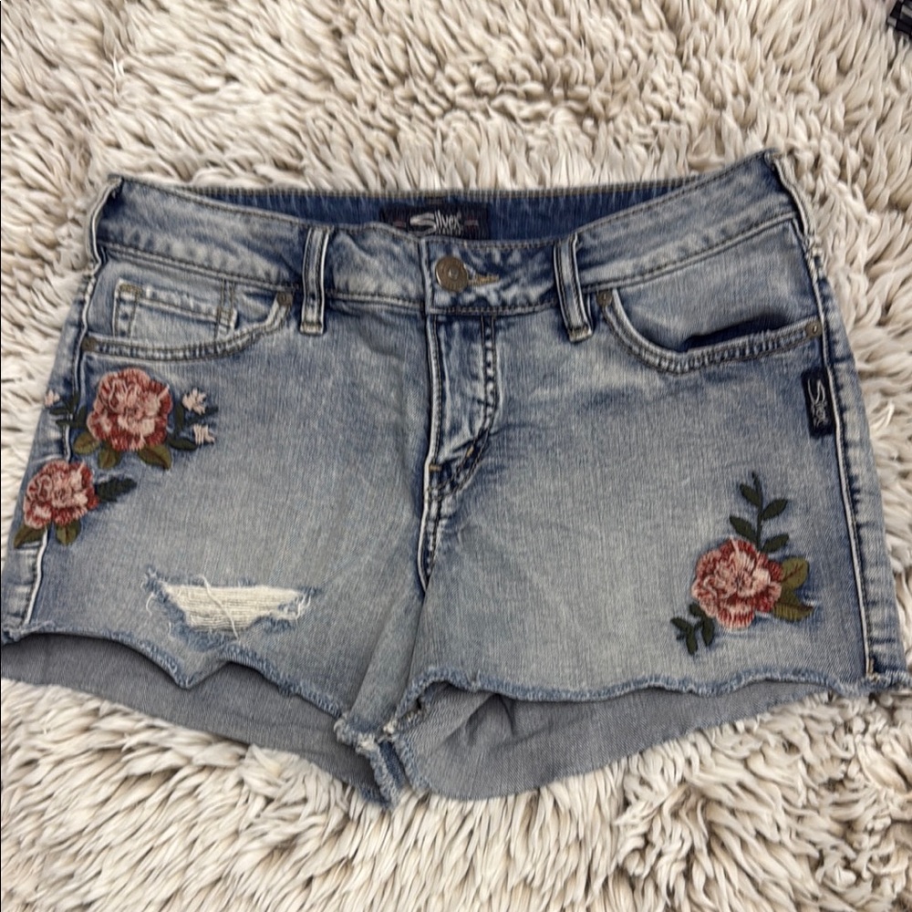 Silver Jeans Blue Distressed Jean Shorts